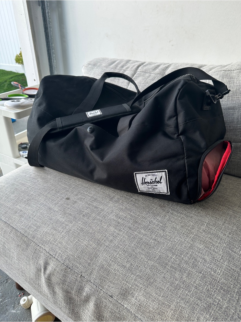 Herschel Black Travel Duffel Bag - Men's Carryall with shoe compartment